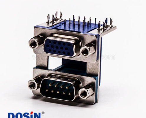 db連接器彎頭雙胞胎9公針15母針9.89鉚鎖接PCB板