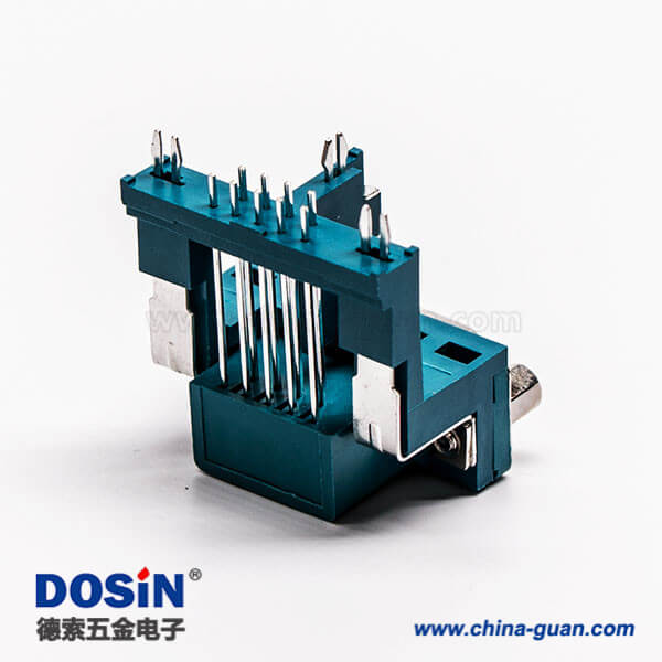 56-1 D-SUB連接器封裝公座9針彎式三腳架鉚鎖綠膠