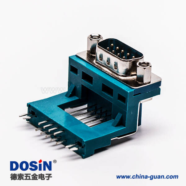 56-2 D-SUB連接器封裝公座9針彎式三腳架鉚鎖綠膠