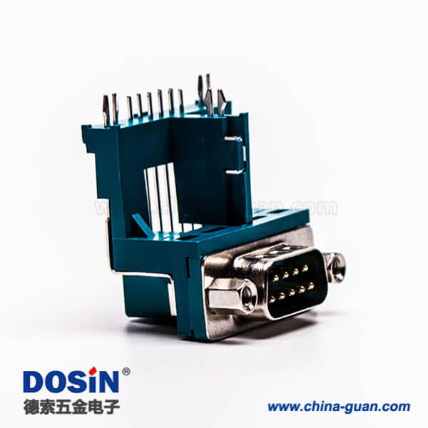 56-4 D-SUB連接器封裝公座9針彎式三腳架鉚鎖綠膠