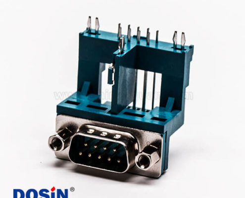 D-SUB連接器封裝公座9針彎式三腳架鉚鎖綠膠