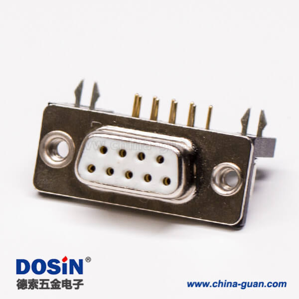 9pin d-sub母座彎頭塑膠支架鉚鎖式帶魚叉插板