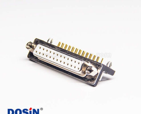 25 pin彎式DB連接器母頭白色膠芯鉚連接插PCB板