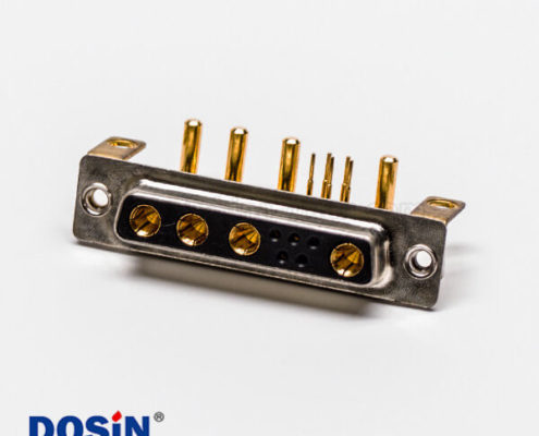 D SUB大電流連接器9彎式焊板帶支架鉚鎖母座接PCB