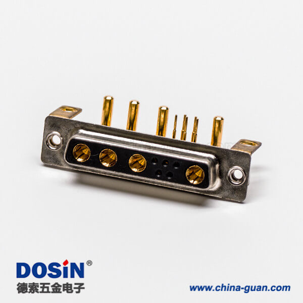 D SUB大電流連接器9彎式焊板帶支架鉚鎖母座接PCB