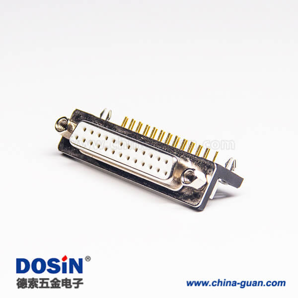 25 pin彎式DB連接器母頭白色膠芯鉚連接插PCB板
