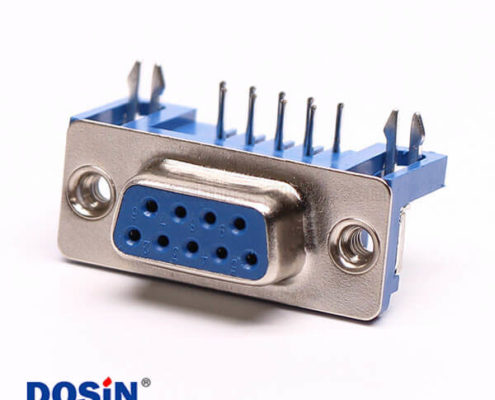 9Pin D-Sub母座彎角連接器鉚鎖藍膠接PCB板