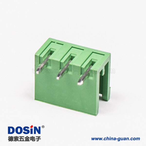 插拔式接線(xiàn)端子彎針3芯穿孔式PCB板安裝綠色端子接線(xiàn)