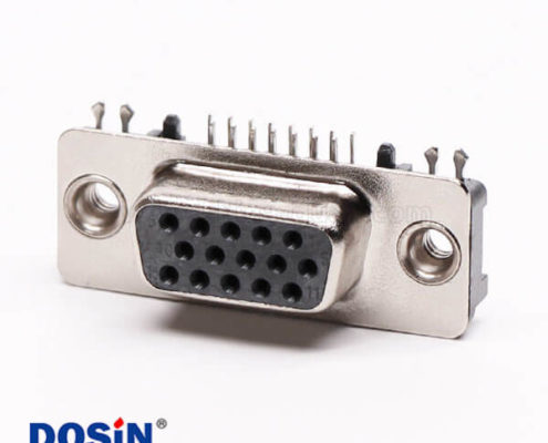 迷你D-sub15針母頭彎式黑色膠芯子帶魚叉腳穿板