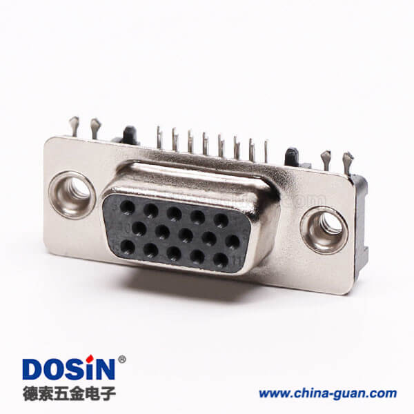 迷你D-sub15針母頭彎式黑色膠芯子帶魚(yú)叉腳穿板