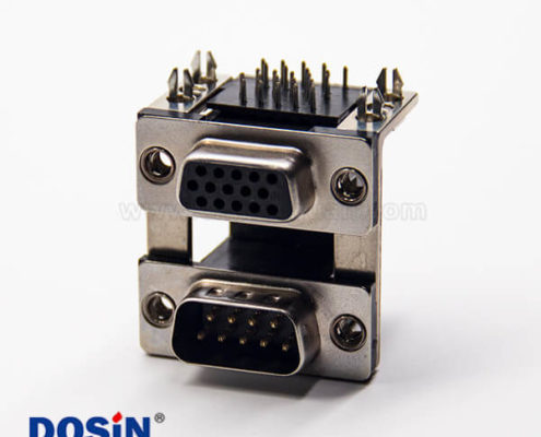 雙層d sub連接器母頭15針公頭9針彎式插板接PCB板