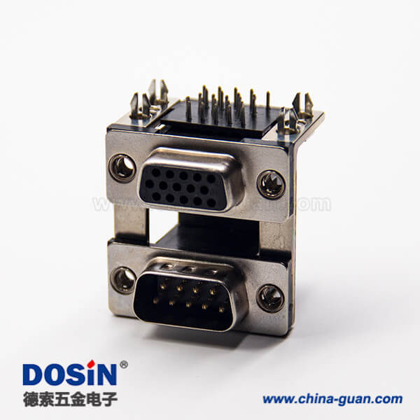 雙層d sub連接器母頭15針公頭9針彎式插板接PCB板