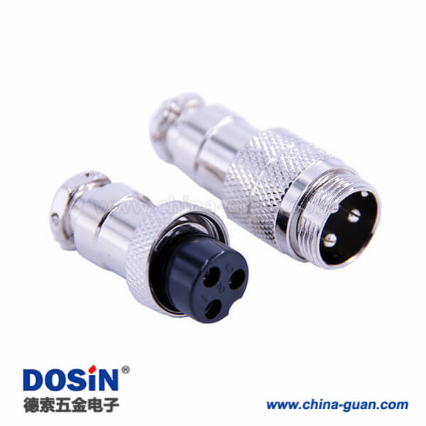 GX16 3芯對接航空插頭直式公母頭接線
