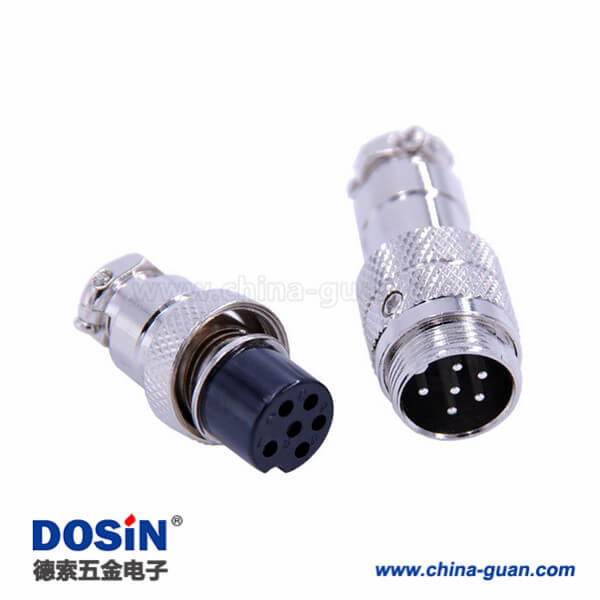 6芯航空對接插頭GX16直式金屬公母連接器