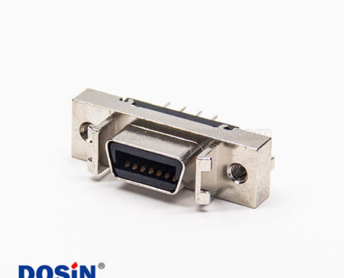 14pinSCSI母頭連接器直式180度鉚鎖鏈接插PCB板