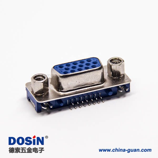 d-sub 15芯母頭彎式穿孔接PCB板藍(lán)色膠芯帶鉚鎖