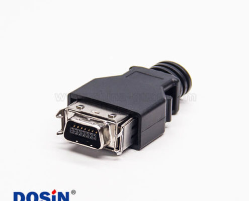 14pin公頭SCSI連接器直式公頭按鍵式黑色外殼焊接接線