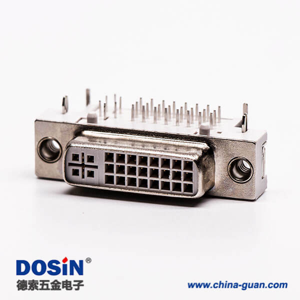 dvi接口面板彎式母頭魚叉白色膠芯插板接PCB板