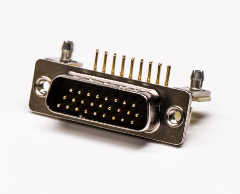 db26三排公頭彎式金屬支架鉚鎖插孔接PCB板式高密度連接器