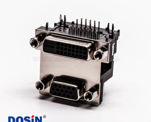 d-sub和dvi雙端口連接器母頭彎式無控孔5.48mm