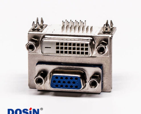 顯示器DVI和D-SUB雙胞胎24+1對(duì)HDR15母頭彎角接PCB板