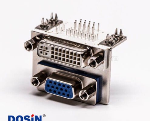 DVI接口與15針接口雙胞胎藍(lán)膠彎式母頭接PCB板連接器