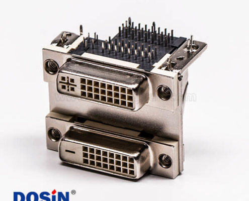 DVI 24 1與24 5針雙胞胎白膠彎式魚叉腳母頭接PCB板連接器