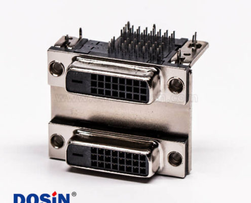 DVI24+1連接器雙胞胎母頭彎式魚叉插PCB板連接器