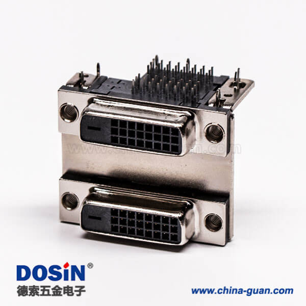 DVI24+1連接器雙胞胎母頭彎式魚叉插PCB板連接器