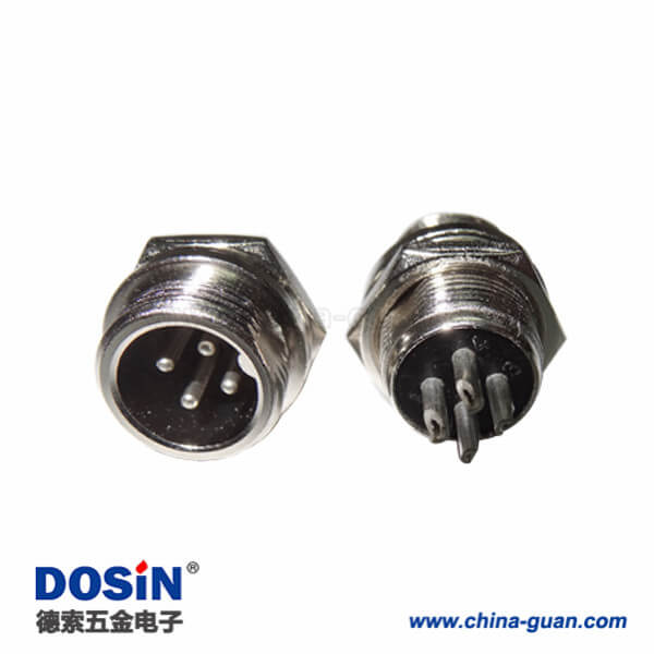 精加工鍍金航空插頭GX12-4芯公頭插座板端安裝連接器10個