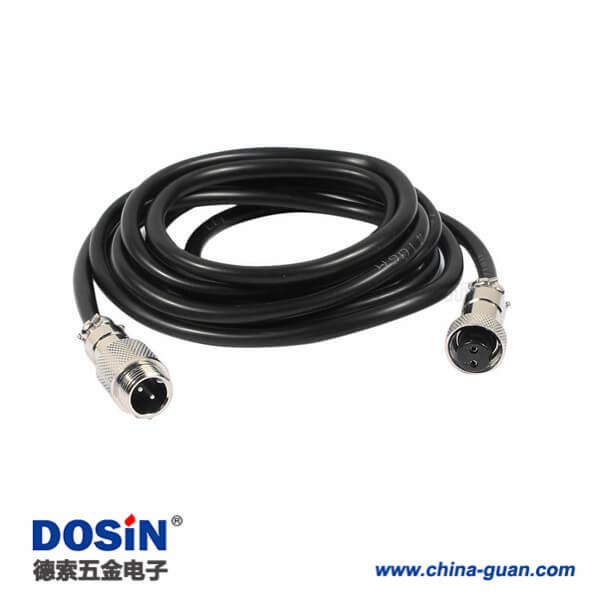 2芯航空頭連接線GX12圓形航空連接器公母對接現(xiàn)場組裝插頭電纜線1M