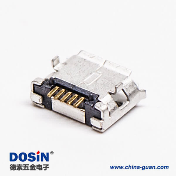 micro usb b型封裝5p母座SMT直式DIP 6.4帶焊盤帶定位子 micro usb b型封裝5p母座SMT直式DIP 6.4帶焊盤帶定位子