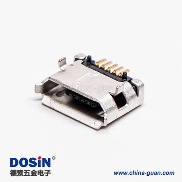 micro usb b型封裝5p母座SMT直式DIP 6.4帶焊盤帶定位子