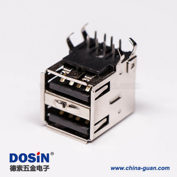 usb2.0雙層母座母頭彎式黑色膠芯