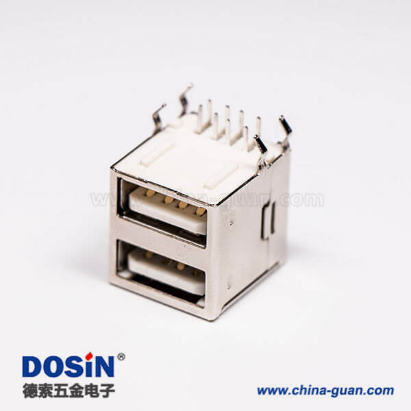 2.0雙層usb母座type a彎式插孔接PCB板