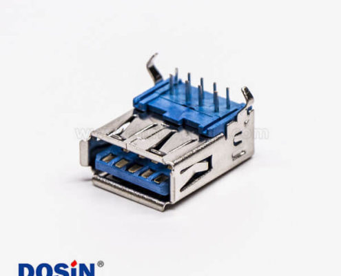 usb3.0a型母頭彎式藍色膠芯彎腳DIP插板