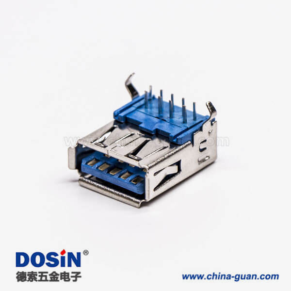 usb3.0a型母頭彎式藍色膠芯彎腳DIP插板