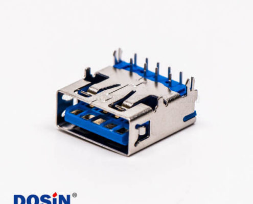 usb3.0藍色接口type a母座彎頭穿孔插板帶魚叉腳