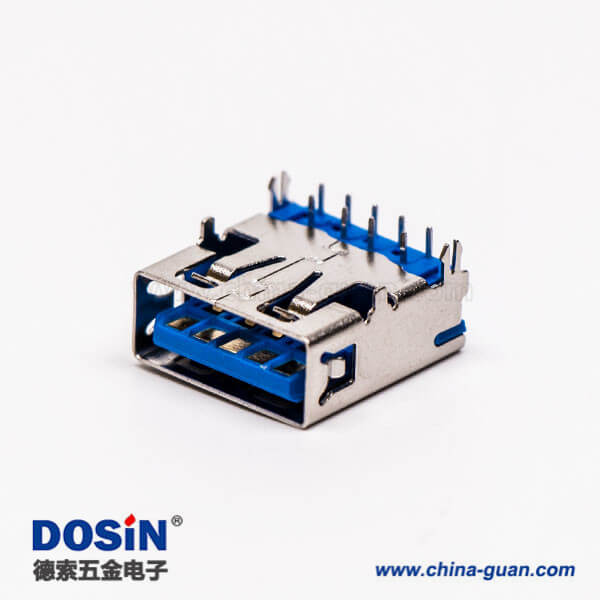 usb3.0藍色接口type a母座彎頭穿孔插板帶魚叉腳