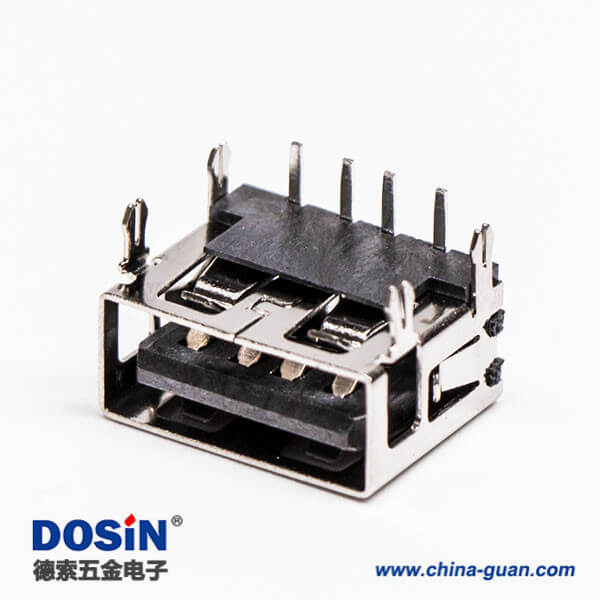 2.0usb彎母座封裝黑色膠芯帶魚叉腳插板