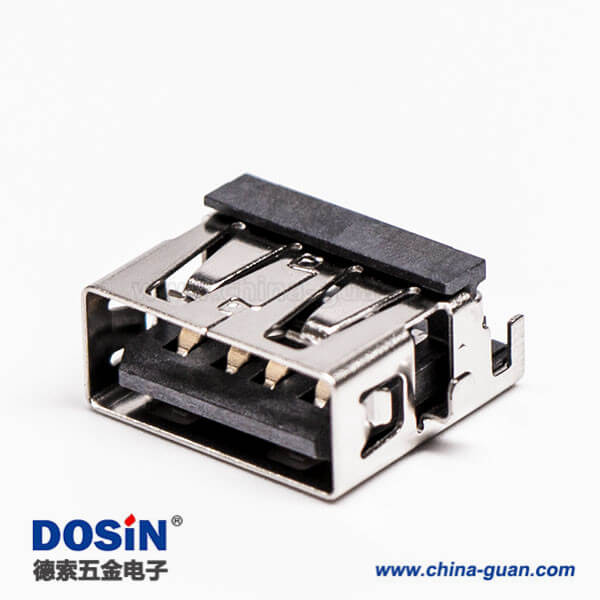 usb母座沉板type a黑色膠芯彎式