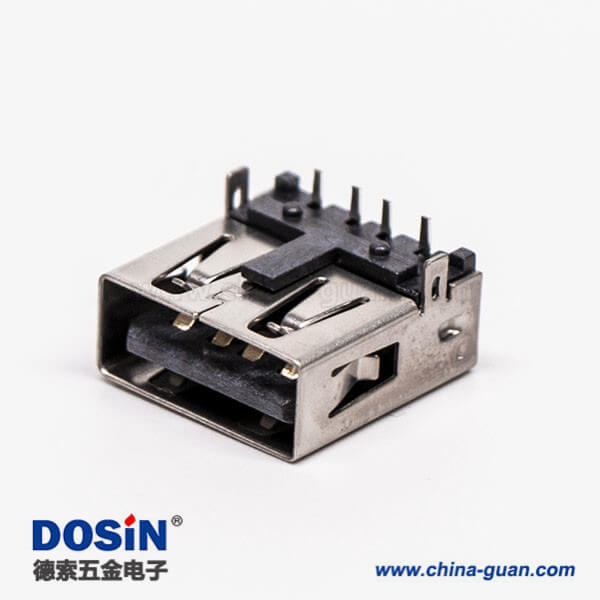 type-a usb母座彎式兩腳插板帶定位柱接板