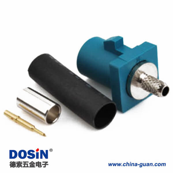Fakra SMB連接器Z型公頭水藍色壓接焊接汽車天線接線RG316 RG174