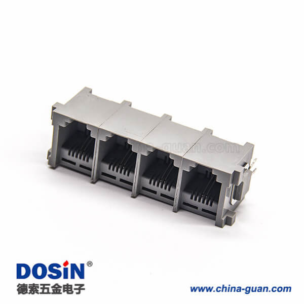 rj11模塊插座單排4端口灰色塑膠外殼直插板
