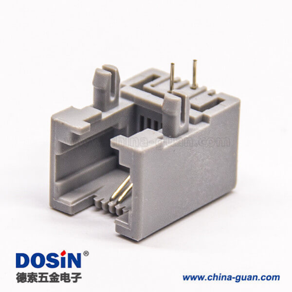 6p2c接口RJ11灰色塑膠外殼彎式接PCB板