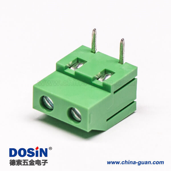 兩芯綠色端子螺釘式彎式穿孔式接PCB板