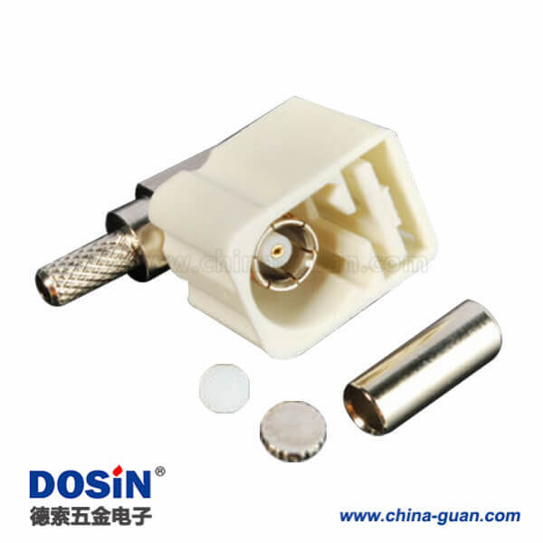 Fakra壓接彎式白色B型焊接接線RG174 RG316連接器