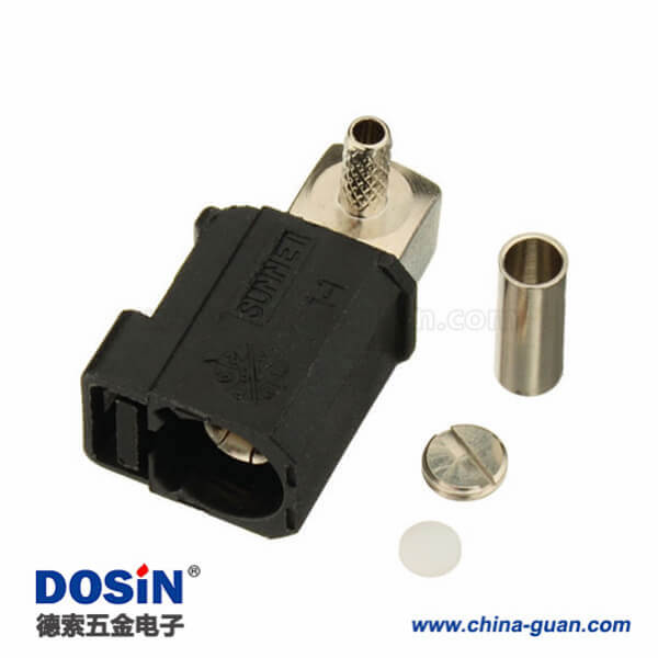 Fakra SMB連接器彎式母頭A型黑色壓接焊接接線RG174 RG316連接器