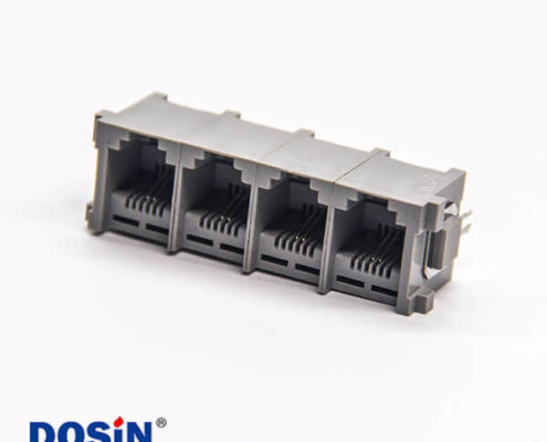 rj11座6P2C連接器1x4插板式接PCB板塑膠外殼