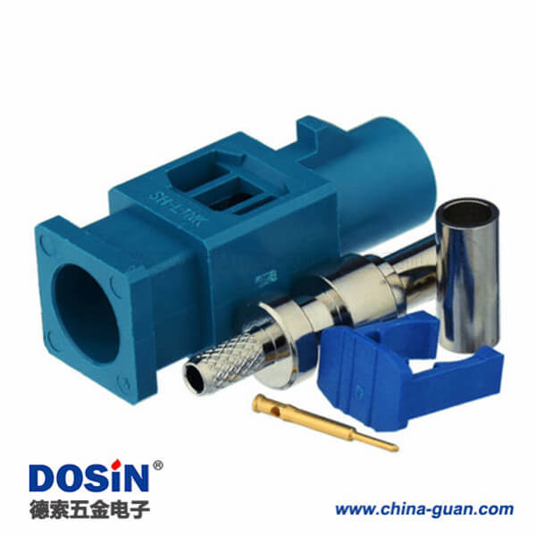 Fakra直頭連接器Z型公頭水藍(lán)色焊接壓接接線RG174 RG316C汽車天線用連接器